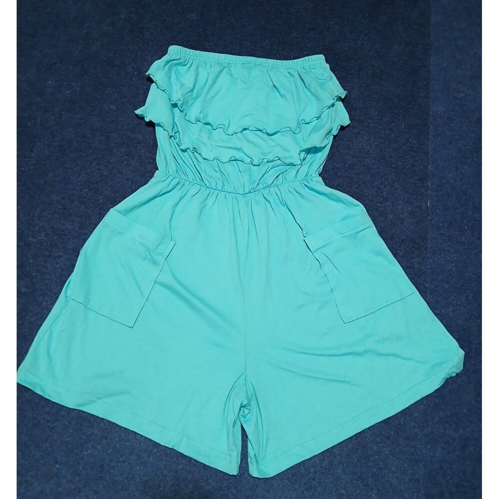 Gloria's Fashion Turquoise Off Shoulder Ruffle top  Romper  NWOT  Large